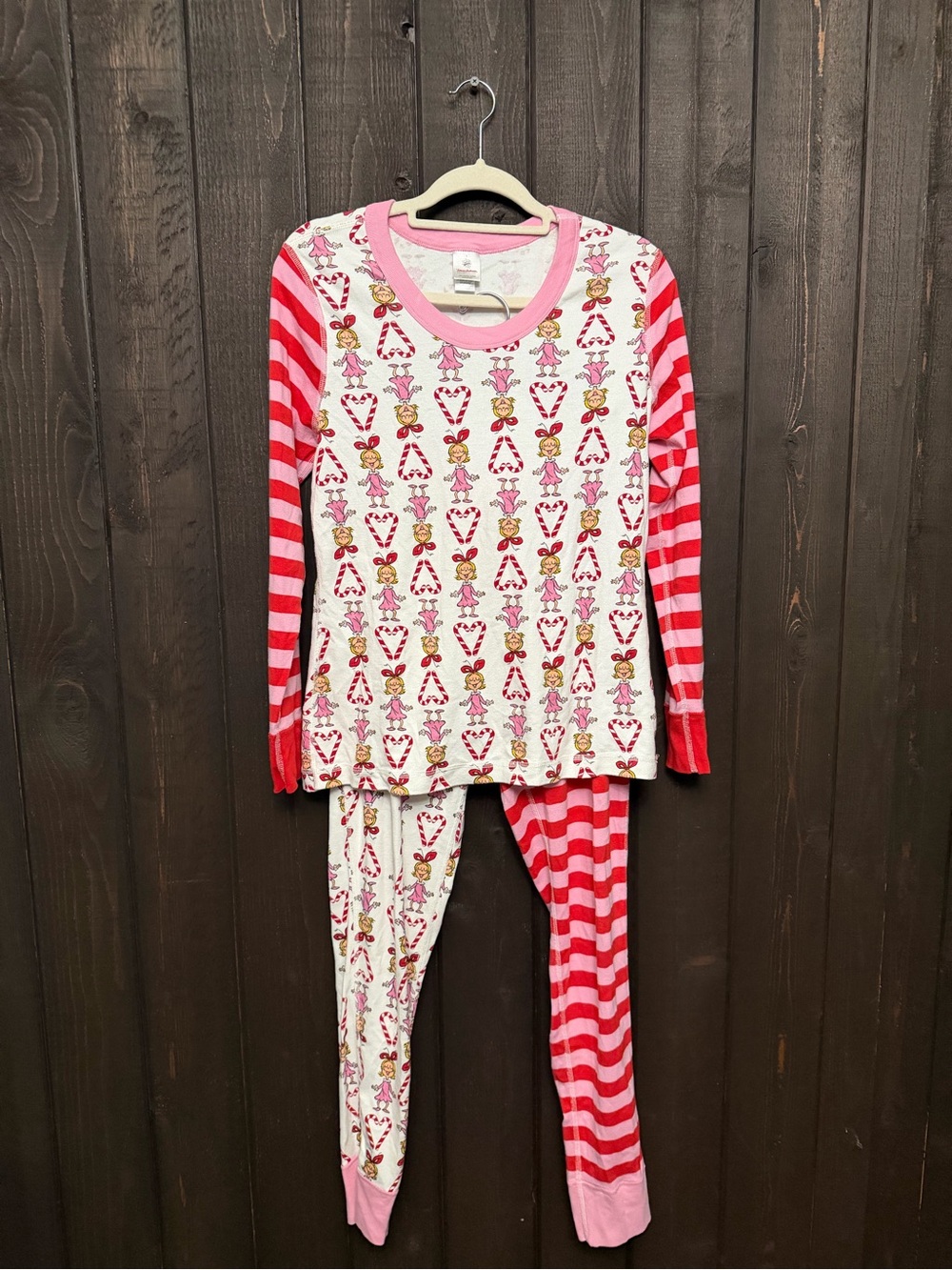 Hanna Andersson Dr Seuss Cindy Lou Who Candy Cane Pajamas Adult Women Sz LG EUC